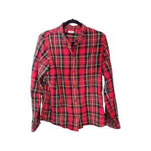 L.L. Bean Scotch Plaid Flannel Shirt Womens Medium Red Stewart Tartan 273137
